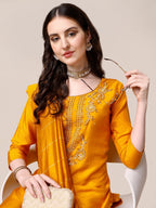 Embroidered Kurta With Pant & Dupatta Set, Multicolor - Hiral Fashion - Distacart