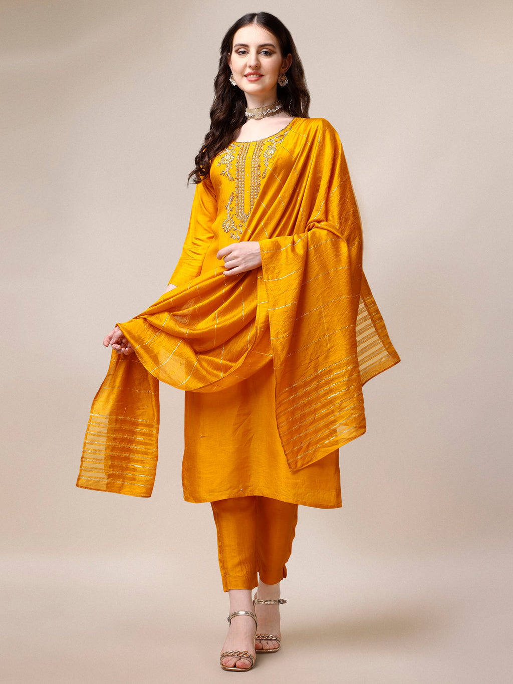 Embroidered Kurta With Pant & Dupatta Set, Multicolor - Hiral Fashion - Distacart