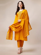 Embroidered Kurta With Pant & Dupatta Set, Multicolor - Hiral Fashion - Distacart