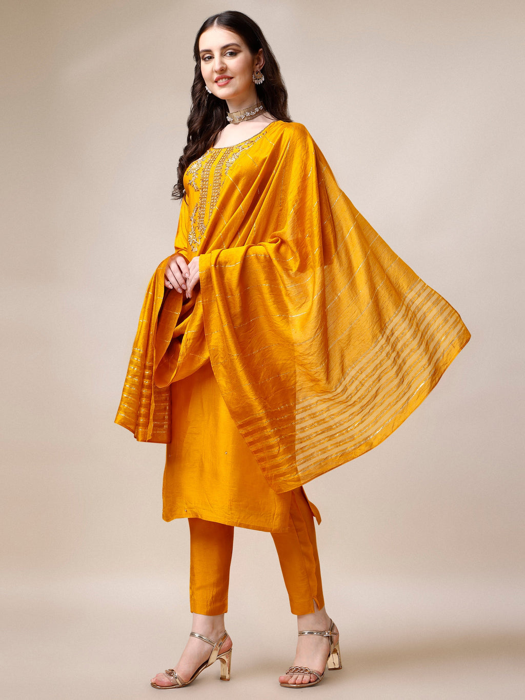 Embroidered Kurta With Pant & Dupatta Set, Multicolor - Hiral Fashion - Distacart