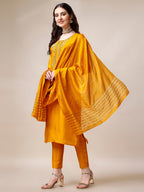 Embroidered Kurta With Pant & Dupatta Set, Multicolor - Hiral Fashion - Distacart