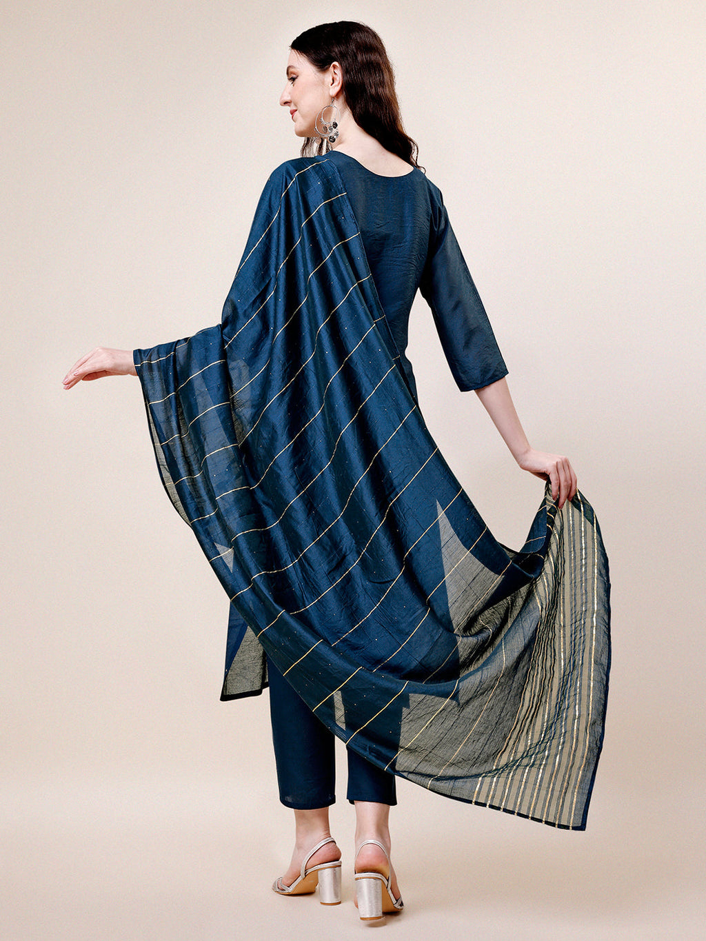 Hand Embroidered Kurta With Pant & Dupatta, Multicolor - Hiral Fashion