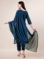 Hand Embroidered Kurta With Pant & Dupatta, Multicolor - Hiral Fashion