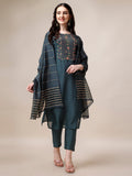 Embroidered Kurta With Pant & Dupatta Set, Multicolor - Hiral Fashion - Distacart