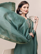 Hand Embroidered Hand Work Kurta With Pant & Dupatta Set, Multicolor - Hiral Fashion