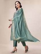 Hand Embroidered Hand Work Kurta With Pant & Dupatta Set, Multicolor - Hiral Fashion