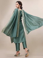 Hand Embroidered Hand Work Kurta With Pant & Dupatta Set, Multicolor - Hiral Fashion