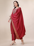 Hand Embroidered Kurta With Pant & Dupatta Set, Multicolor - Hiral Fashion - Distacart