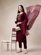 Embroidered Kurta With Pant & Dupatta Set, Multicolor - Hiral Fashion - Distacart