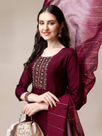 Embroidered Kurta With Pant & Dupatta Set, Multicolor - Hiral Fashion - Distacart