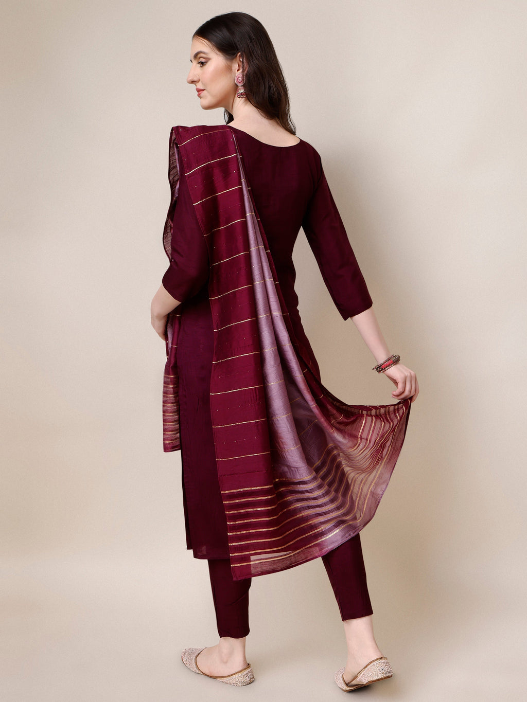 Embroidered Kurta With Pant & Dupatta Set, Multicolor - Hiral Fashion - Distacart