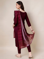 Embroidered Kurta With Pant & Dupatta Set, Multicolor - Hiral Fashion - Distacart