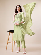 Embroidered Kurta With Pant And Dupatta Set, Multicolor - Hiral Fashion - Distacart