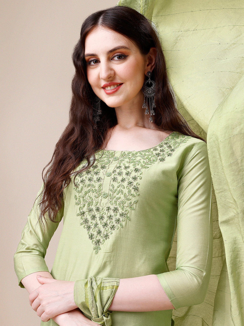 Embroidered Kurta With Pant And Dupatta Set, Multicolor - Hiral Fashion - Distacart