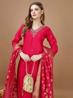Hand Embroidered Kurta With Pant & Banarasi Dupatta Premium, Multicolor - Hiral Fashion