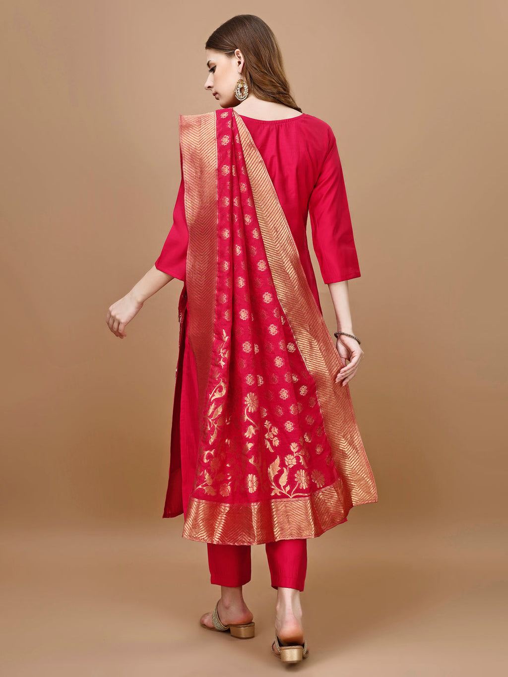 Hand Embroidered Kurta With Pant & Banarasi Dupatta Premium, Multicolor - Hiral Fashion