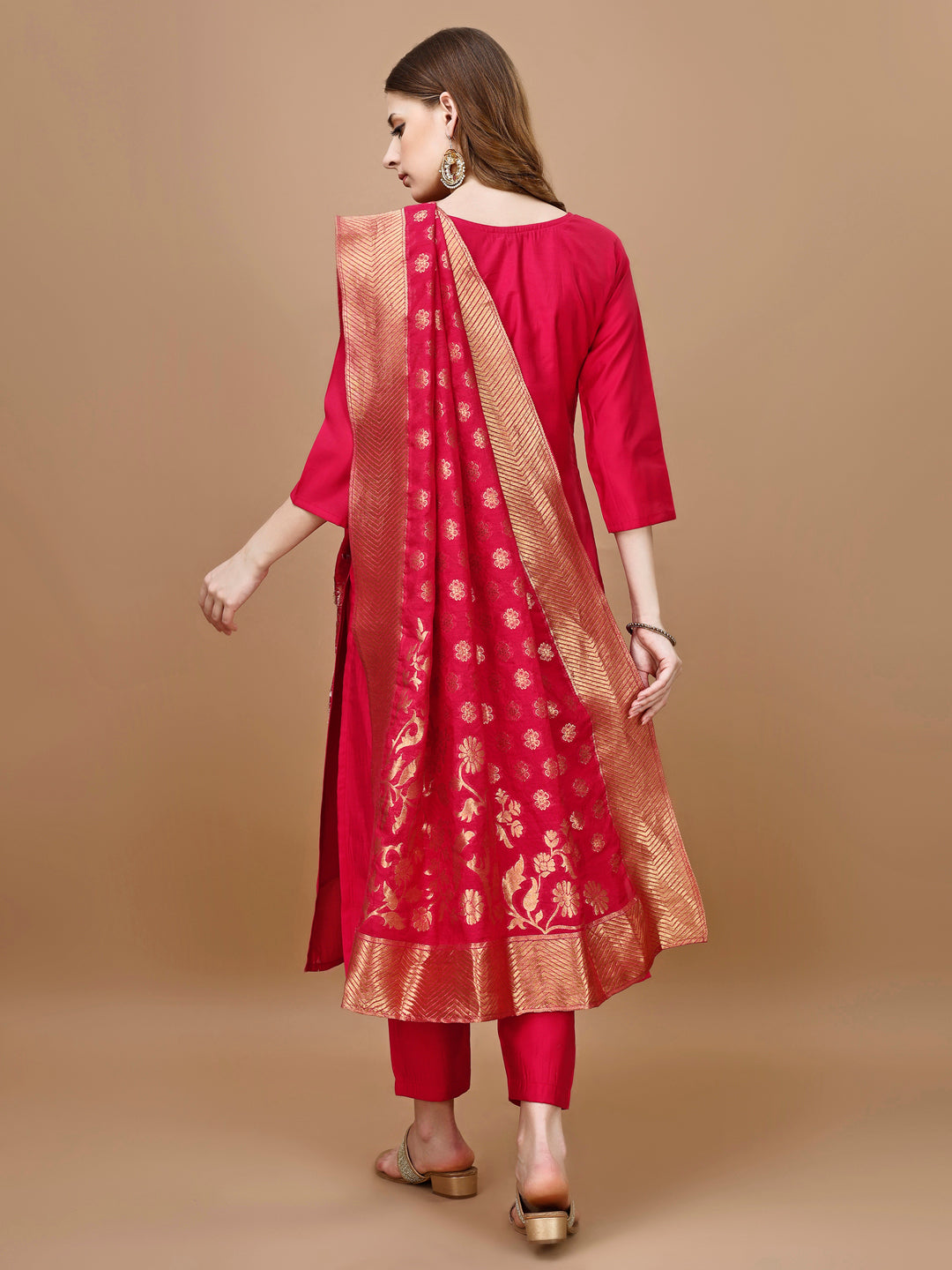 Hand Embroidered Kurta With Pant & Banarasi Dupatta Premium, Multicolor - Hiral Fashion