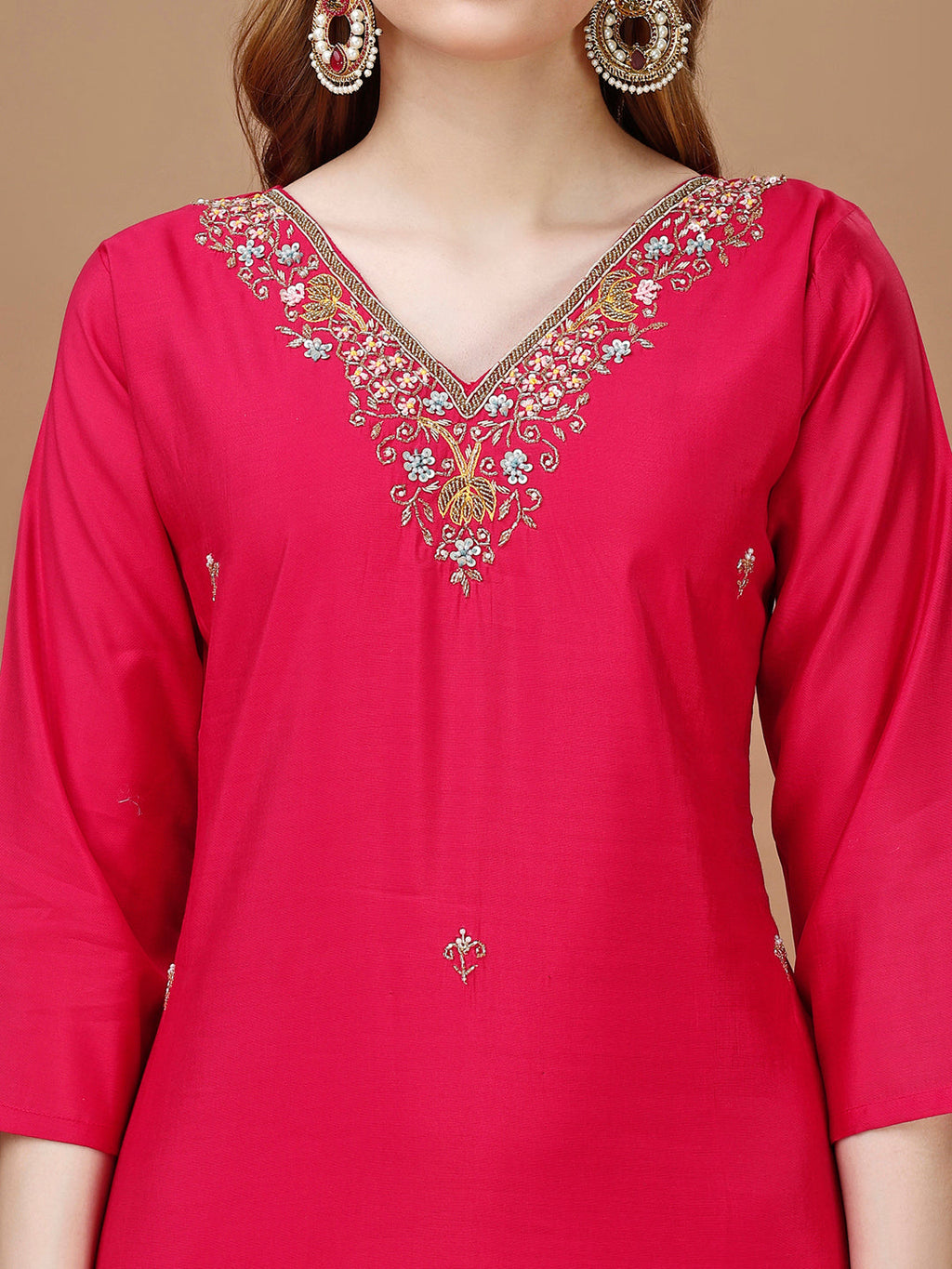 Hand Embroidered Kurta With Pant & Banarasi Dupatta Premium, Multicolor - Hiral Fashion