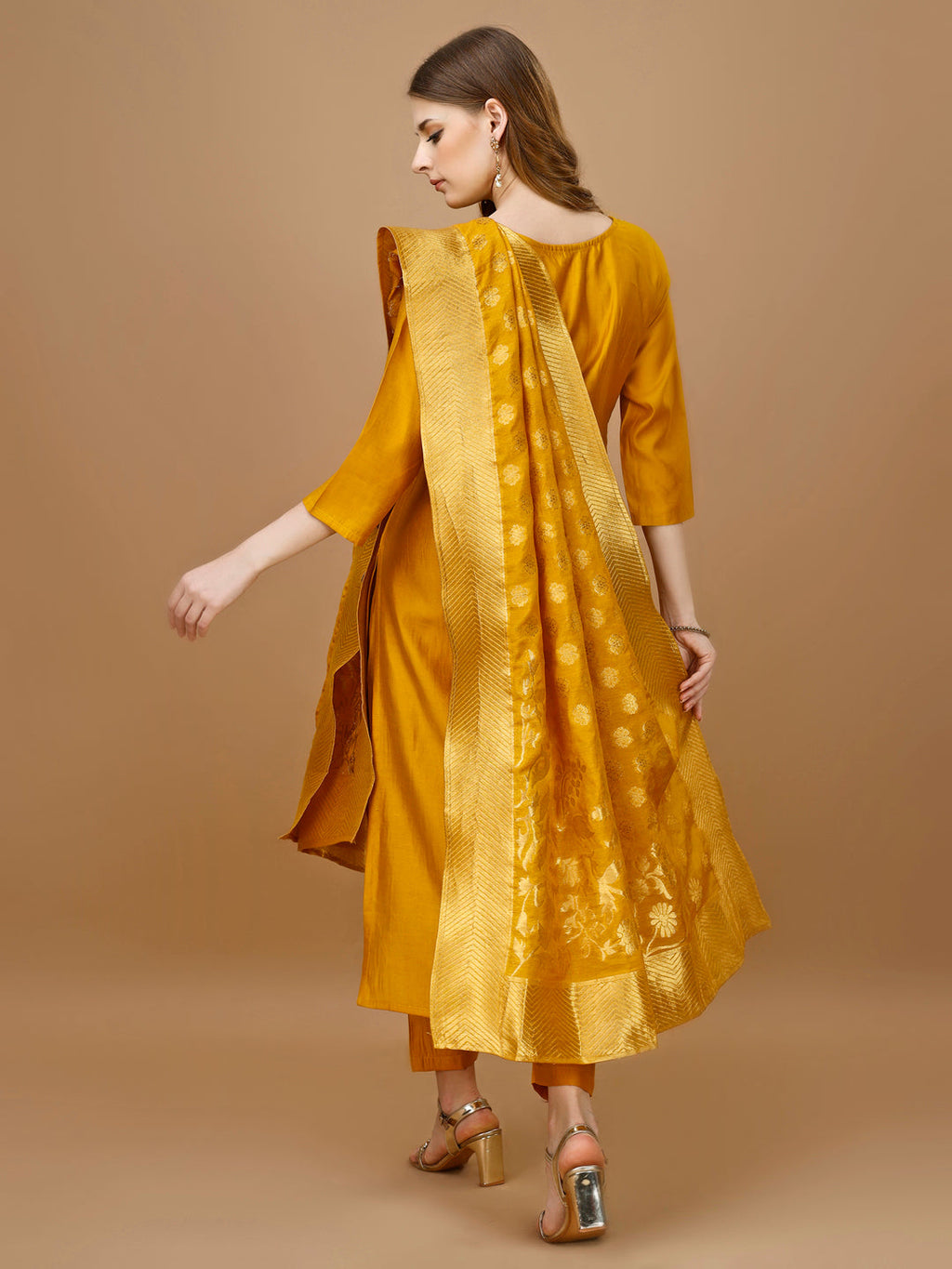 Hand Embroidered Kurta With Pant & Banarasi Dupatta Premium, Multicolor - Hiral Fashion