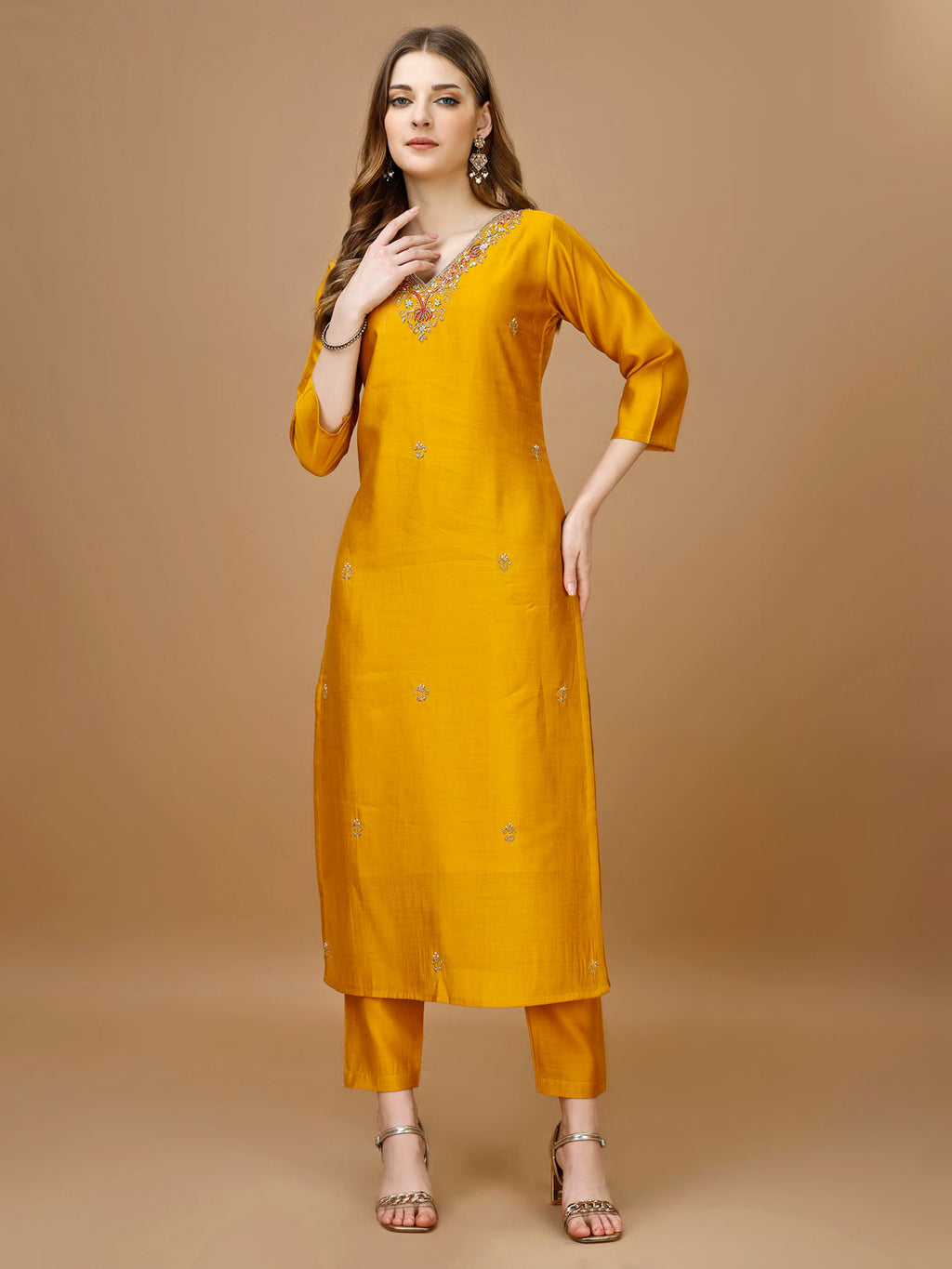 Hand Embroidered Kurta With Pant & Banarasi Dupatta Premium, Multicolor - Hiral Fashion