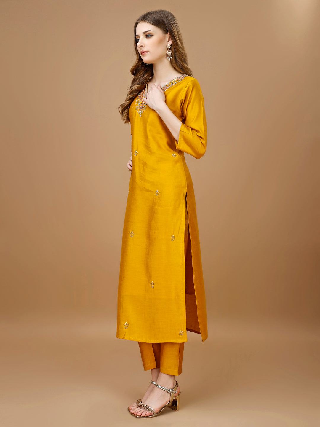 Hand Embroidered Kurta With Pant & Banarasi Dupatta Premium, Multicolor - Hiral Fashion
