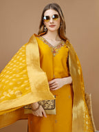 Hand Embroidered Kurta With Pant & Banarasi Dupatta Premium, Multicolor - Hiral Fashion