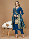 Hand Embroidered Kurta With Pant & Banarasi Dupatta Premium, Multicolor - Hiral Fashion