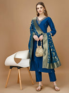 Hand Embroidered Kurta With Pant & Banarasi Dupatta Premium, Multicolor - Hiral Fashion