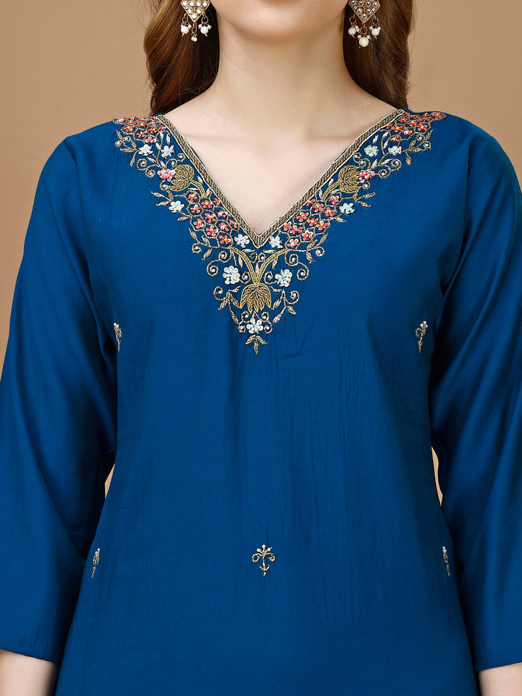 Hand Embroidered Kurta With Pant & Banarasi Dupatta Premium, Multicolor - Hiral Fashion