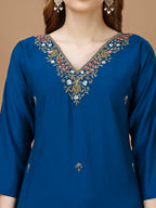 Hand Embroidered Kurta With Pant & Banarasi Dupatta Premium, Multicolor - Hiral Fashion