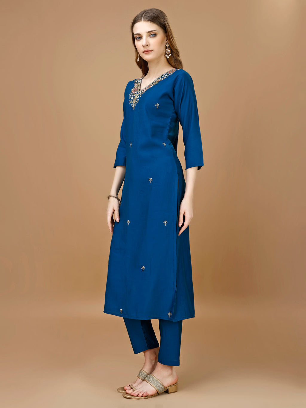 Hand Embroidered Kurta With Pant & Banarasi Dupatta Premium, Multicolor - Hiral Fashion