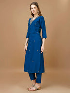 Hand Embroidered Kurta With Pant & Banarasi Dupatta Premium, Multicolor - Hiral Fashion