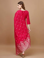 Hand Embroidered Kurta With Pant & Banarasi Dupatta Premium, Multicolor - Hiral Fashion