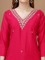 Hand Embroidered Kurta With Pant & Banarasi Dupatta Premium, Multicolor - Hiral Fashion