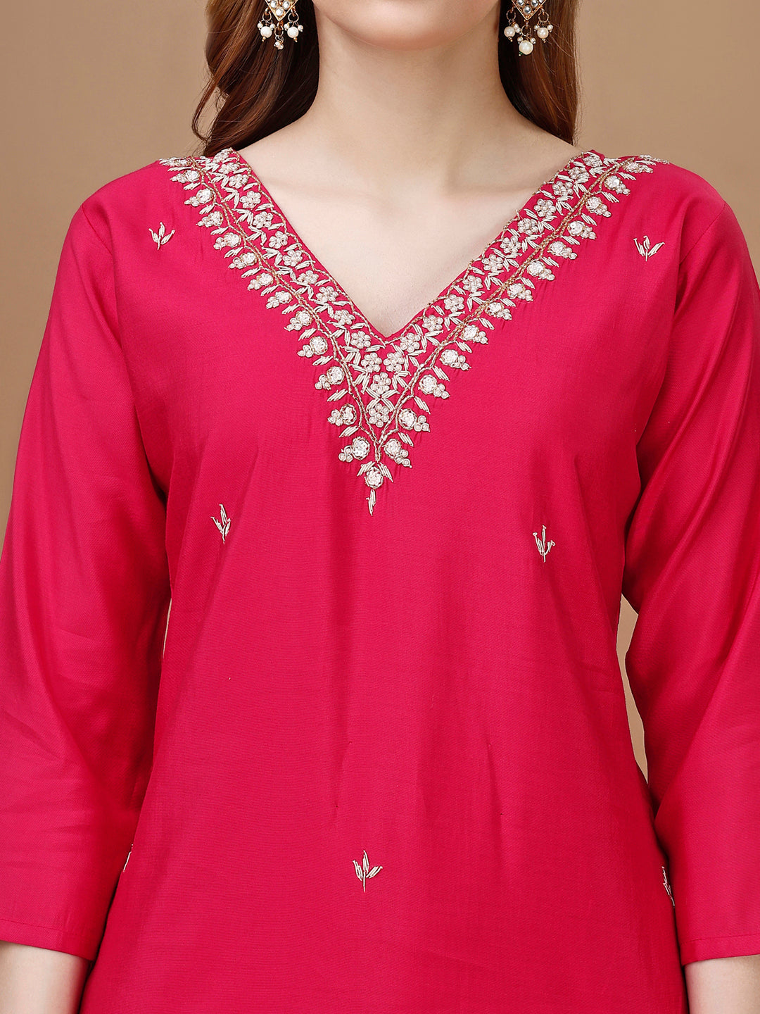Hand Embroidered Kurta With Pant & Banarasi Dupatta Premium, Multicolor - Hiral Fashion