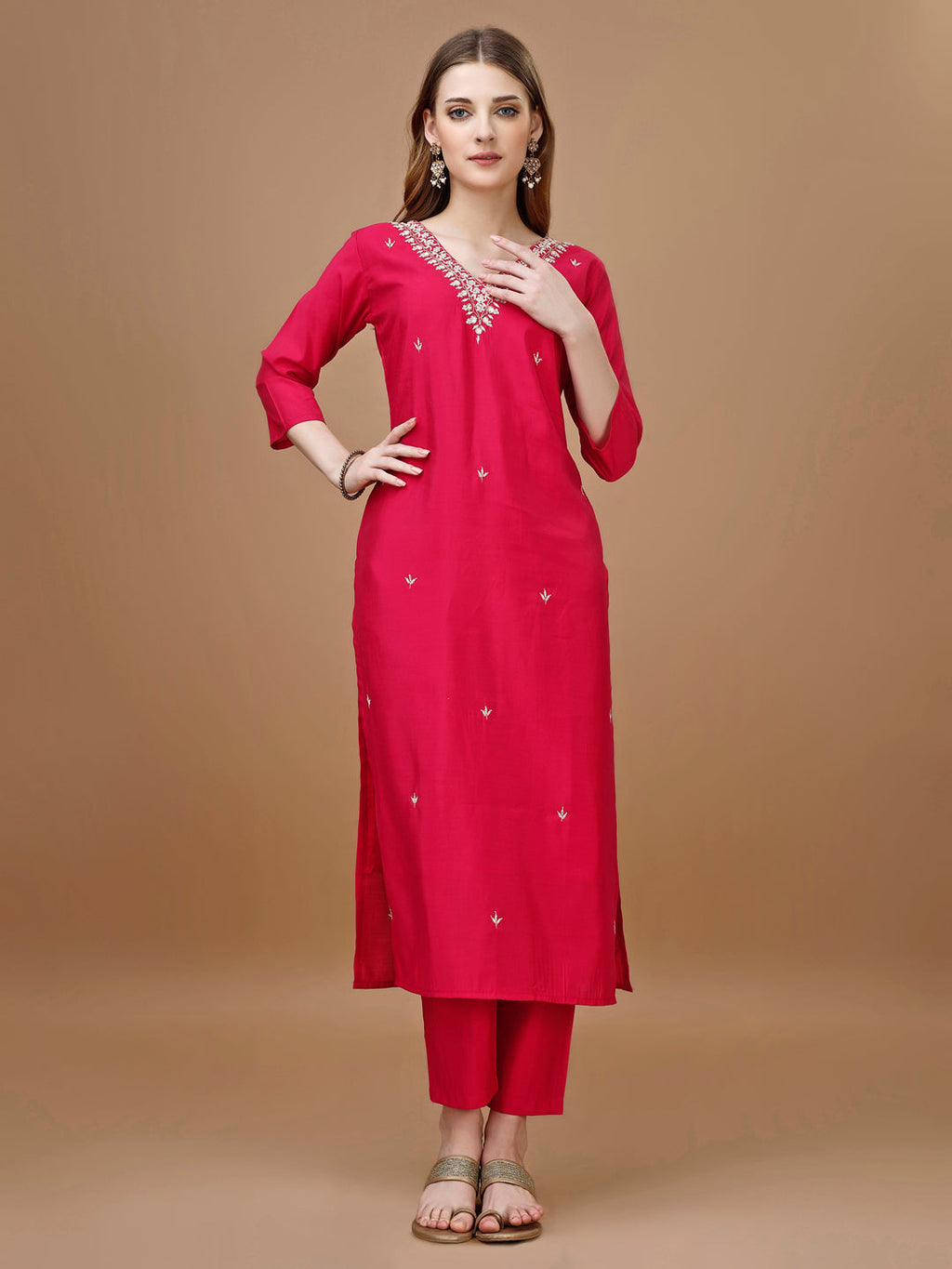 Hand Embroidered Kurta With Pant & Banarasi Dupatta Premium, Multicolor - Hiral Fashion