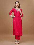 Hand Embroidered Kurta With Pant & Banarasi Dupatta Premium, Multicolor - Hiral Fashion