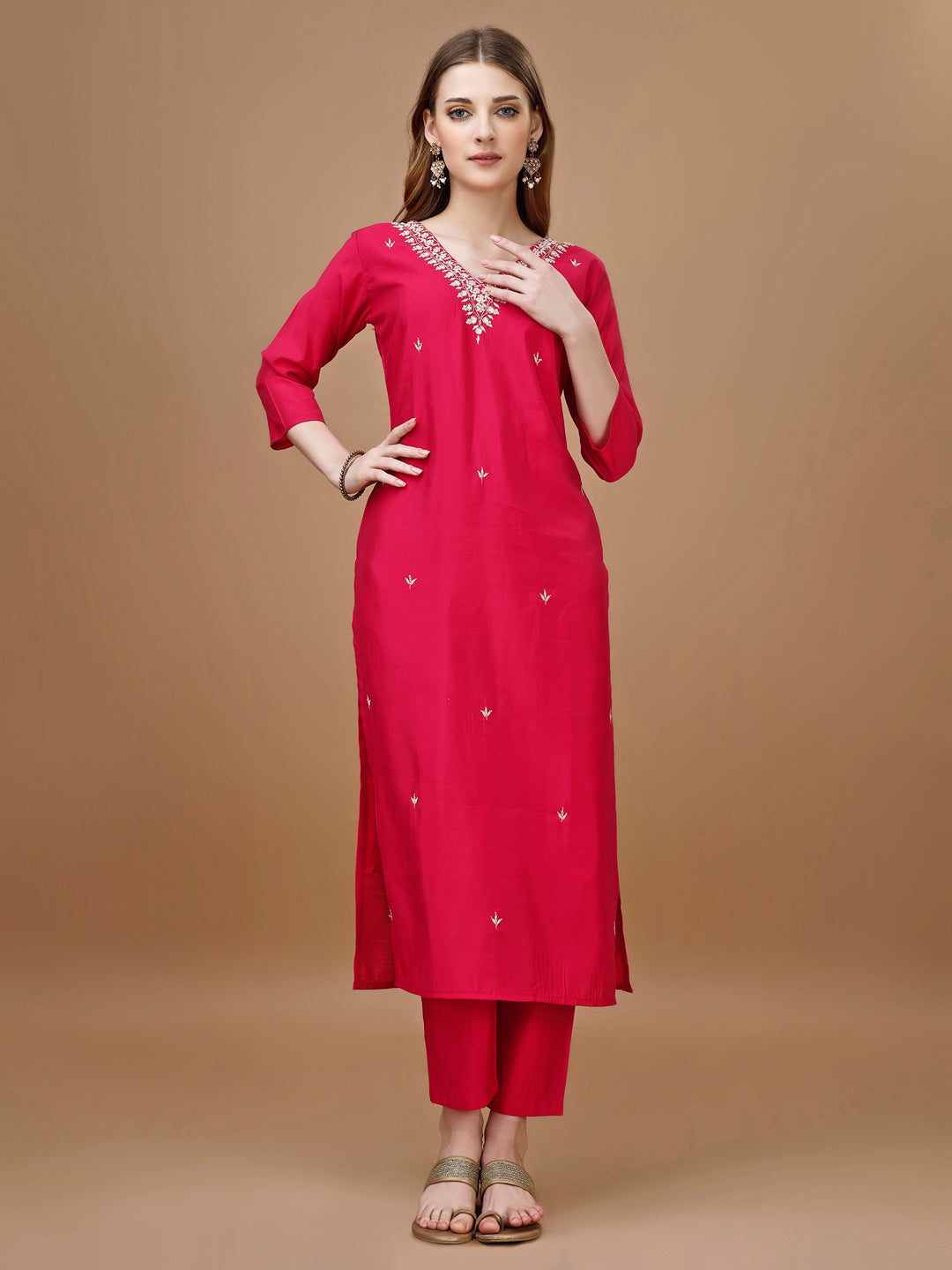 Hand Embroidered Kurta With Pant & Banarasi Dupatta Premium, Multicolor - Hiral Fashion
