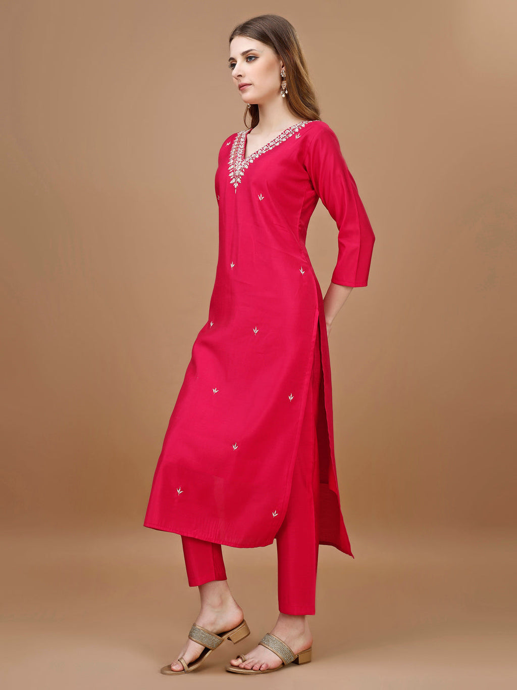 Hand Embroidered Kurta With Pant & Banarasi Dupatta Premium, Multicolor - Hiral Fashion