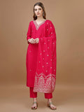 Hand Embroidered Kurta With Pant & Banarasi Dupatta Premium, Multicolor - Hiral Fashion