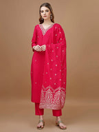 Hand Embroidered Kurta With Pant & Banarasi Dupatta Premium, Multicolor - Hiral Fashion