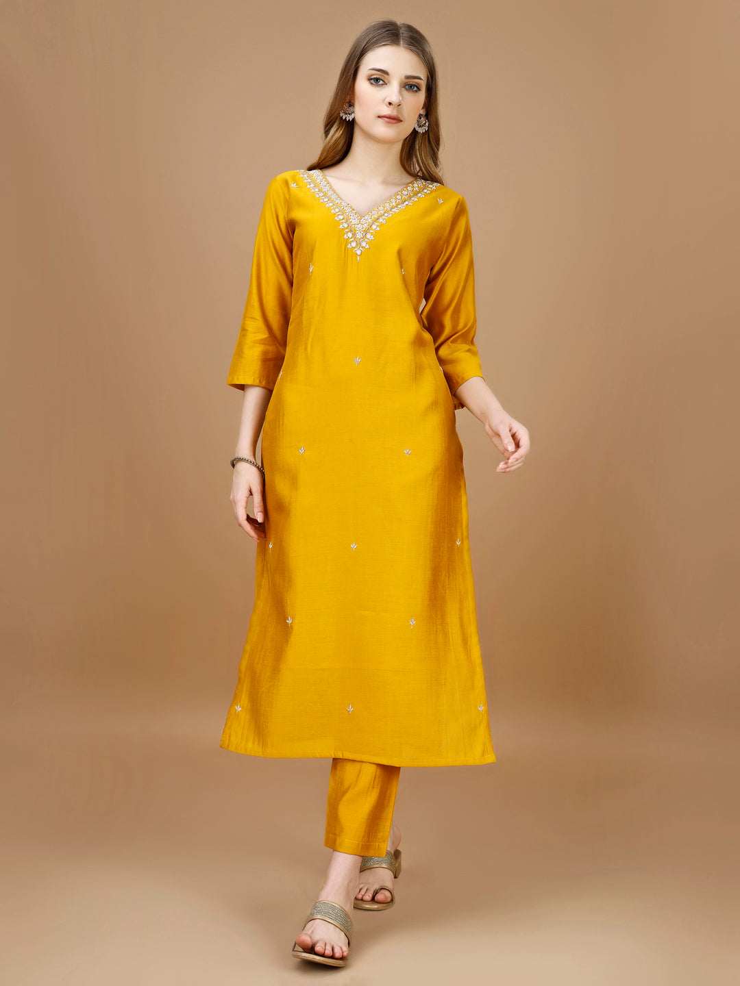 Hand Embroidered Kurta With Pant & Banarasi Dupatta Premium, Multicolor - Hiral Fashion - Distacart