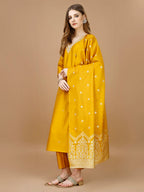 Hand Embroidered Kurta With Pant & Banarasi Dupatta Premium, Multicolor - Hiral Fashion - Distacart