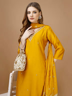 Hand Embroidered Kurta With Pant & Banarasi Dupatta Premium, Multicolor - Hiral Fashion - Distacart