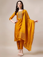 Hand Embroidered Kurta With Pant And Dupatta Set, Multicolor - Hiral Fashion - Distacart