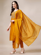 Hand Embroidered Kurta With Pant And Dupatta Set, Multicolor - Hiral Fashion - Distacart