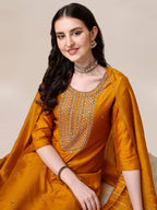 Hand Embroidered Kurta With Pant And Dupatta Set, Multicolor - Hiral Fashion - Distacart