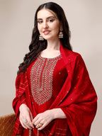 Hand Embroidered Kurta With Pant And Dupatta Set, Multicolor - Hiral Fashion