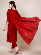 Hand Embroidered Kurta With Pant And Dupatta Set, Multicolor - Hiral Fashion