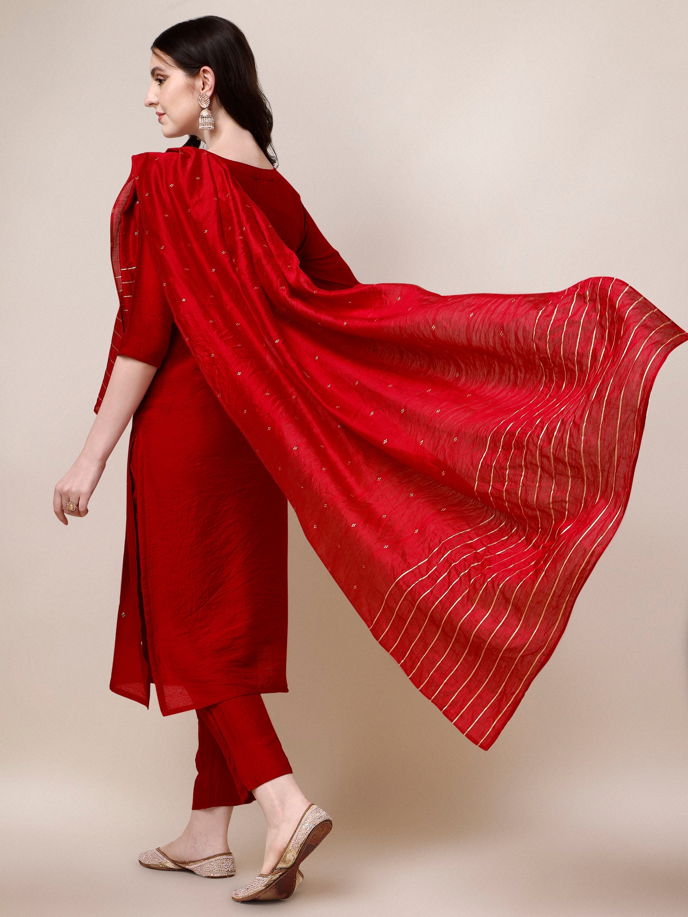 Hand Embroidered Kurta With Pant And Dupatta Set, Multicolor - Hiral Fashion